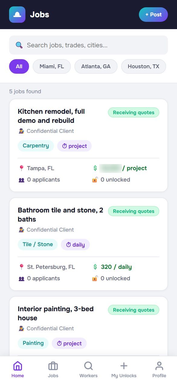Lista de vagas do procrewUSA em Tampa, St. Petersburg e Clearwater, com valor e tipo de pagamento